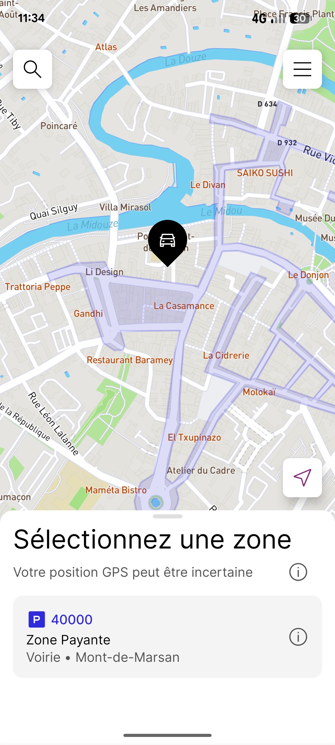 Application EasyPark - Localisation