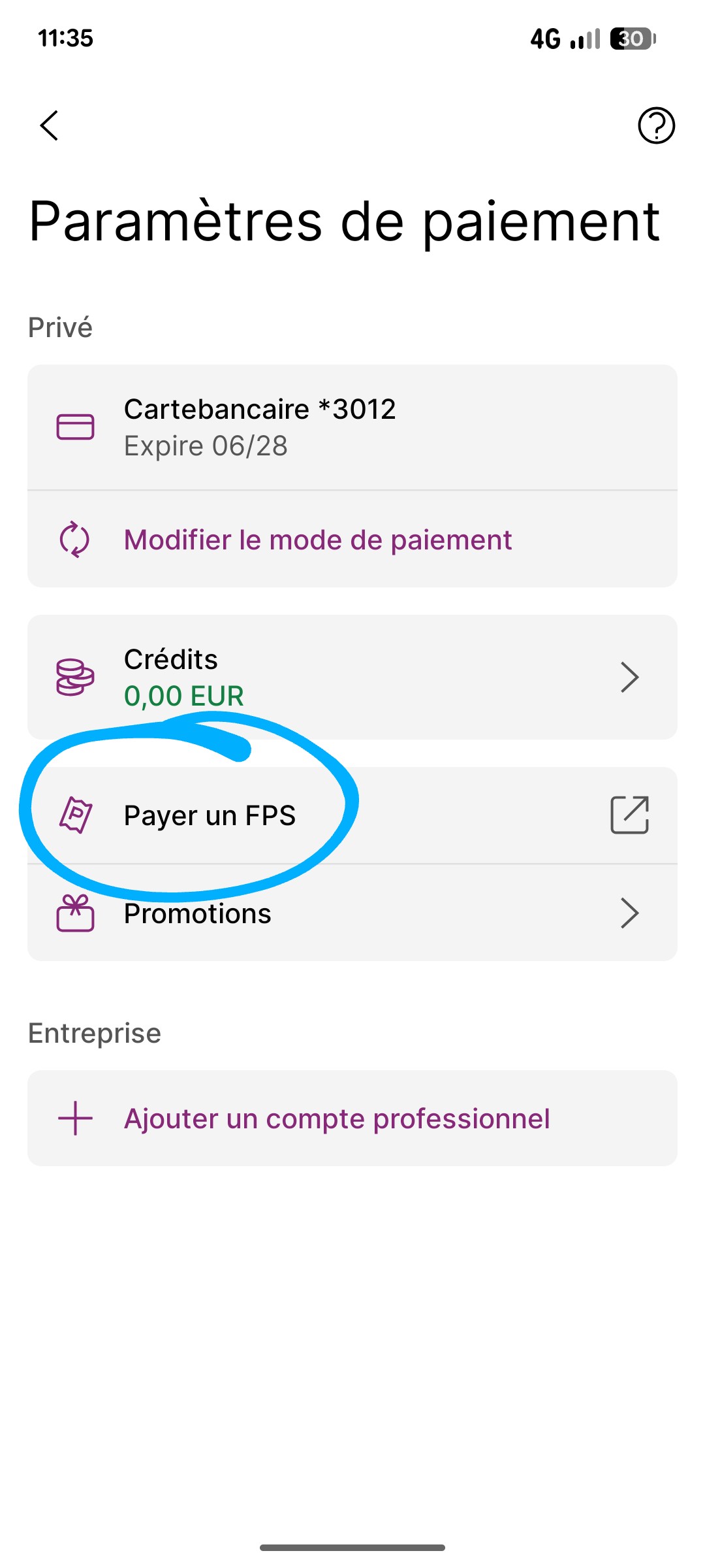 Application EasyPark - Payer FPS
