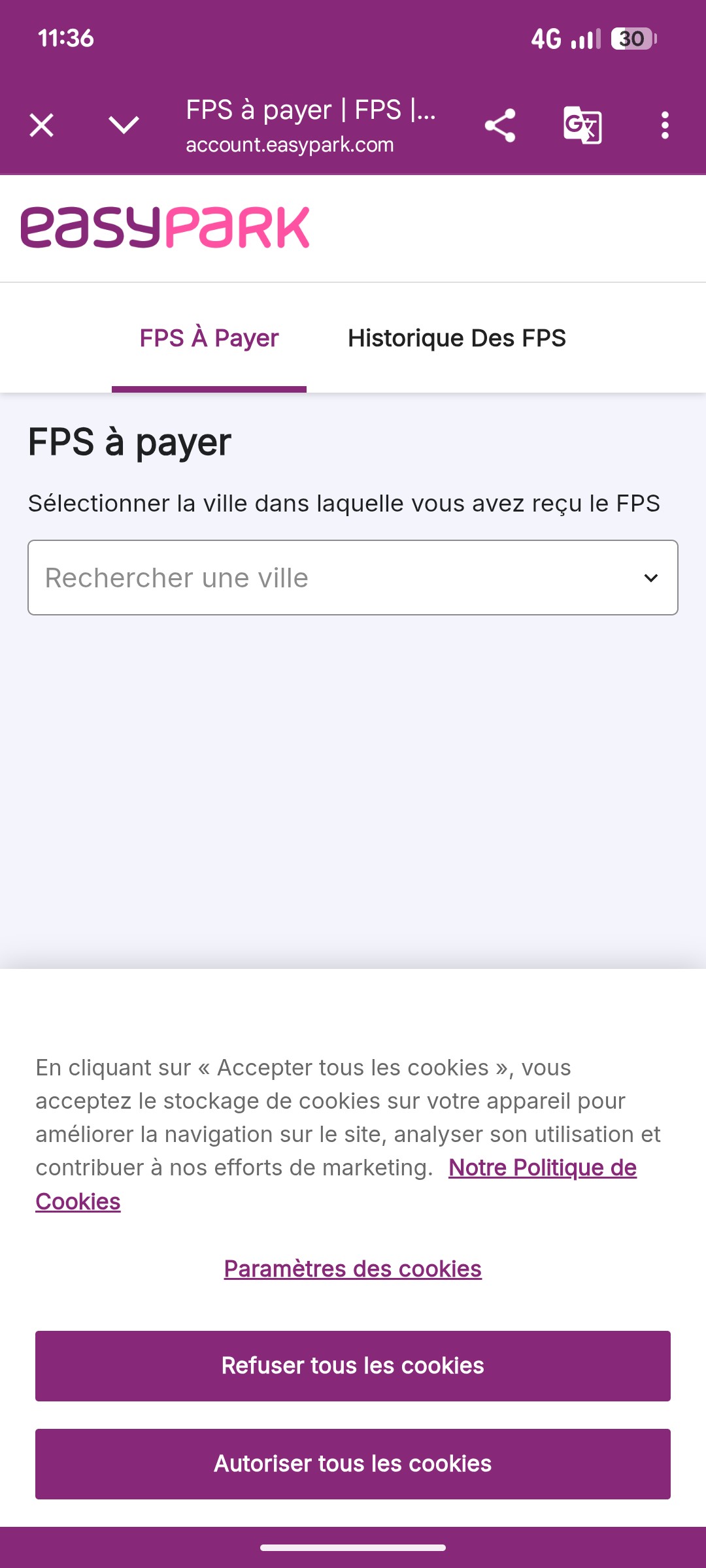 Application EasyPark - Payer FPS